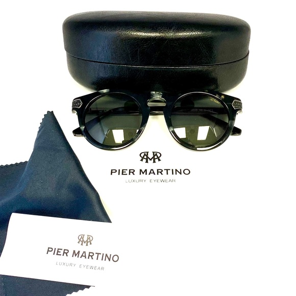 Pier Martino Sunglasses Black Marble Acetate & Leather Temples #8321-6 New HTF - Picture 3 of 14
